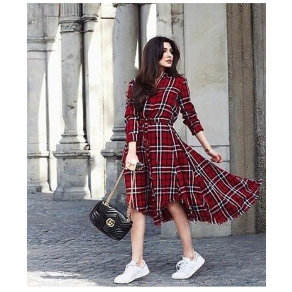 Zara SS17 Asymmetric Check Midi Dress